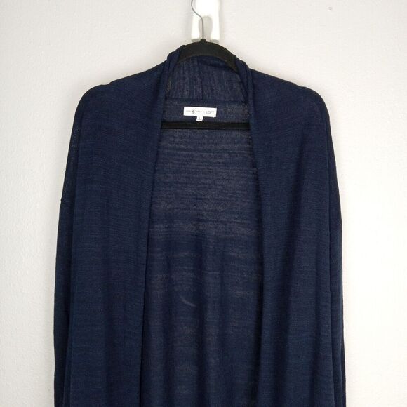 LOU & GREY for LOFT Open Front Sweater Blue Lightweight Cardigan Linen Large - Picture 2 of 7